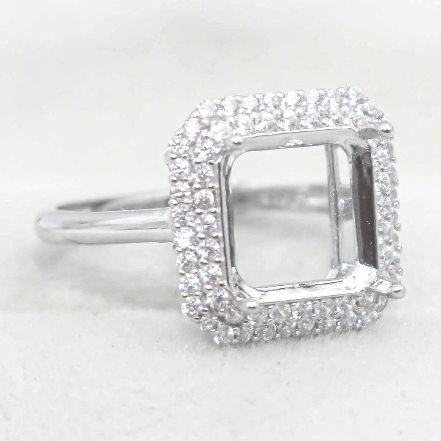 Sterling Silver 10*10mm Semi Mount Ring Square Shape Empty Frame Blank Claw Setting S925 Base Without Center Stone for Inlay 