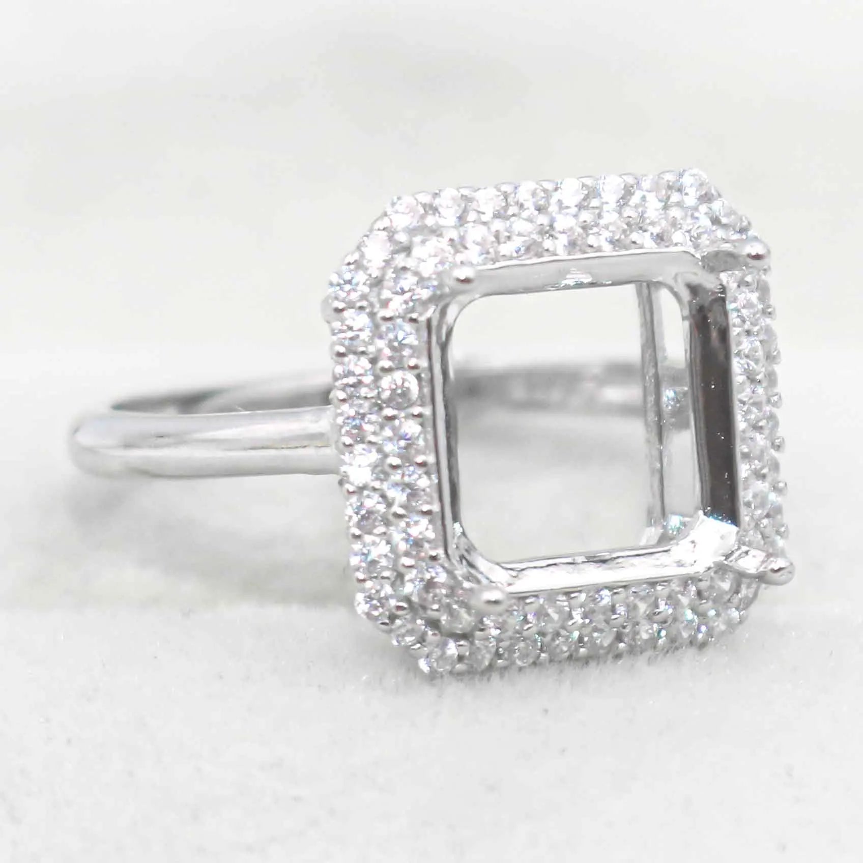 Sterling Silver 10*10mm Semi Mount Ring Square Shape Empty Frame Blank Claw Setting S925 Base Without Center Stone for Inlay 