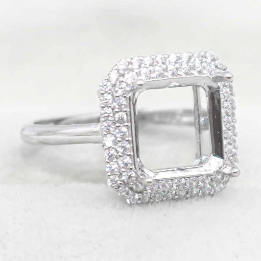 Sterling Silver 10*10mm Semi Mount Ring Square Shape Empty Frame Blank Claw Setting S925 Base Without Center Stone for Inlay 