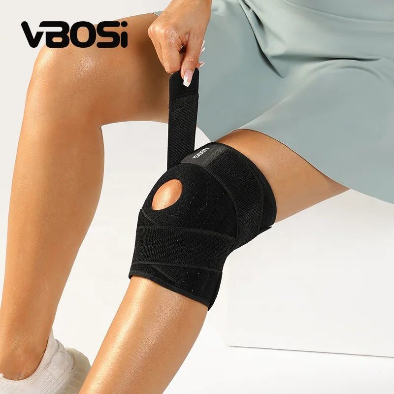 VBOSI Custom Logo Knee Brace with Double Straps Silicone Gel Pad and Side Stabilizers for Injury Recovery Knee Support