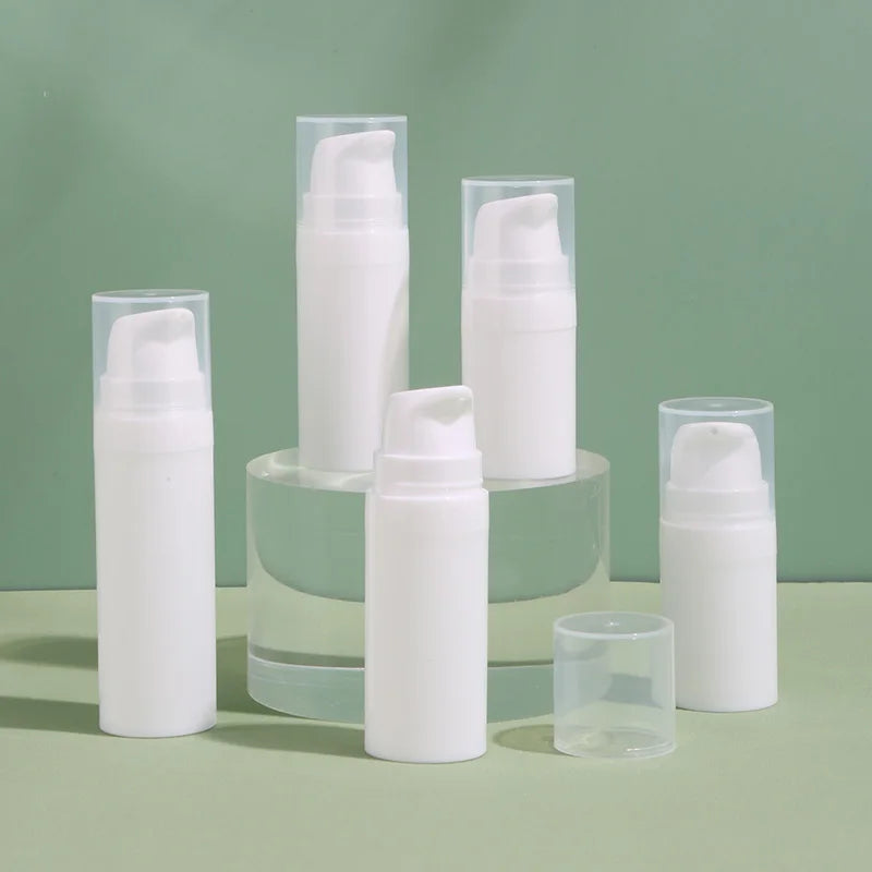 Empty Plastic PP White Mini Small 5ml Sample Airless Pump Bottle 10 ml 15ml for Skin Care Cream Serum