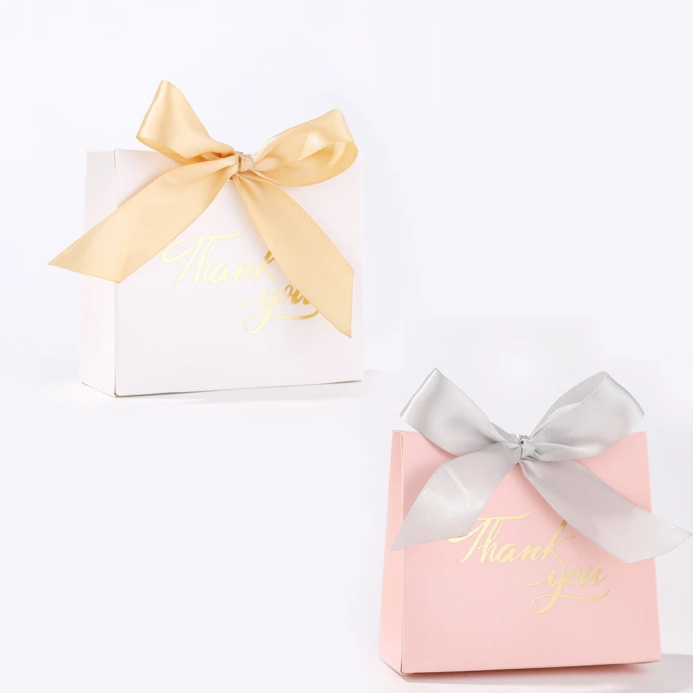 Small Paper Ribbon Thank You Candy Gift Handle Bag Sweet Gifts Packaging Bags for Wedding Birthday Business Party