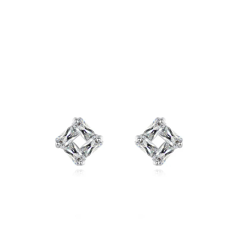 European and American Style Fashionable Square Zircon Stud Earrings Jewelry Women Temperament Sterling Silver 925 Earrings