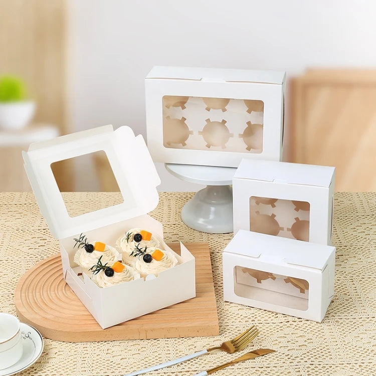 Custom Recycled Cardboard White Cake Window Box with 4/6 Hole Embossed Cupcake Packaging