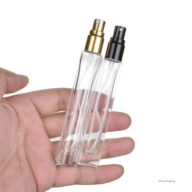 10ml Clear Slim Square Round Cylinder Heavy Wall Thick Bottom Perfume Oil Atomizer Glass Spray Bottle 100pcs Screen Printing