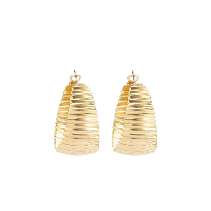 New Arrivals Trendy Geometric Iron Gold Plated Hollow Chunky Statement Earrings for Anniversary