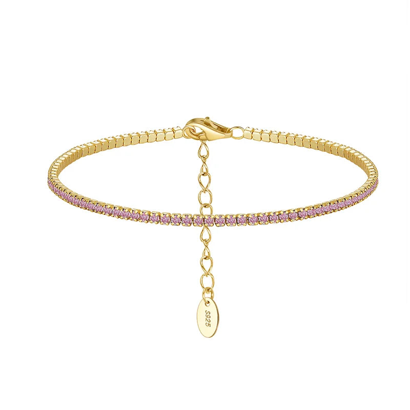 RINNTIN SB190 Fashion 1.5mm Round Cut Tennis Bracelet Clear CZ Stone Real Gold Plating Women Jewelry