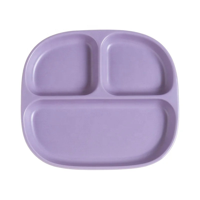 Repeatable Cute Round Ceramic Pottery Dinner Plate Kids Feeding Fruit Plate Dividers Cartoon Pattern Solid Color Tray