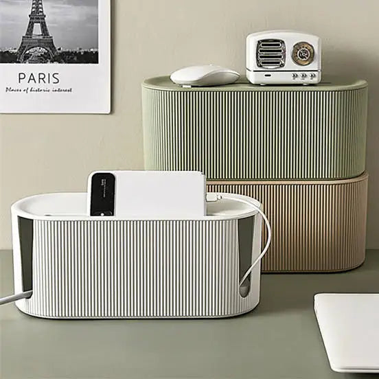 Desktop Plastic Cable Management Storage Boxes Organizer with Lid Wire Tidying Box