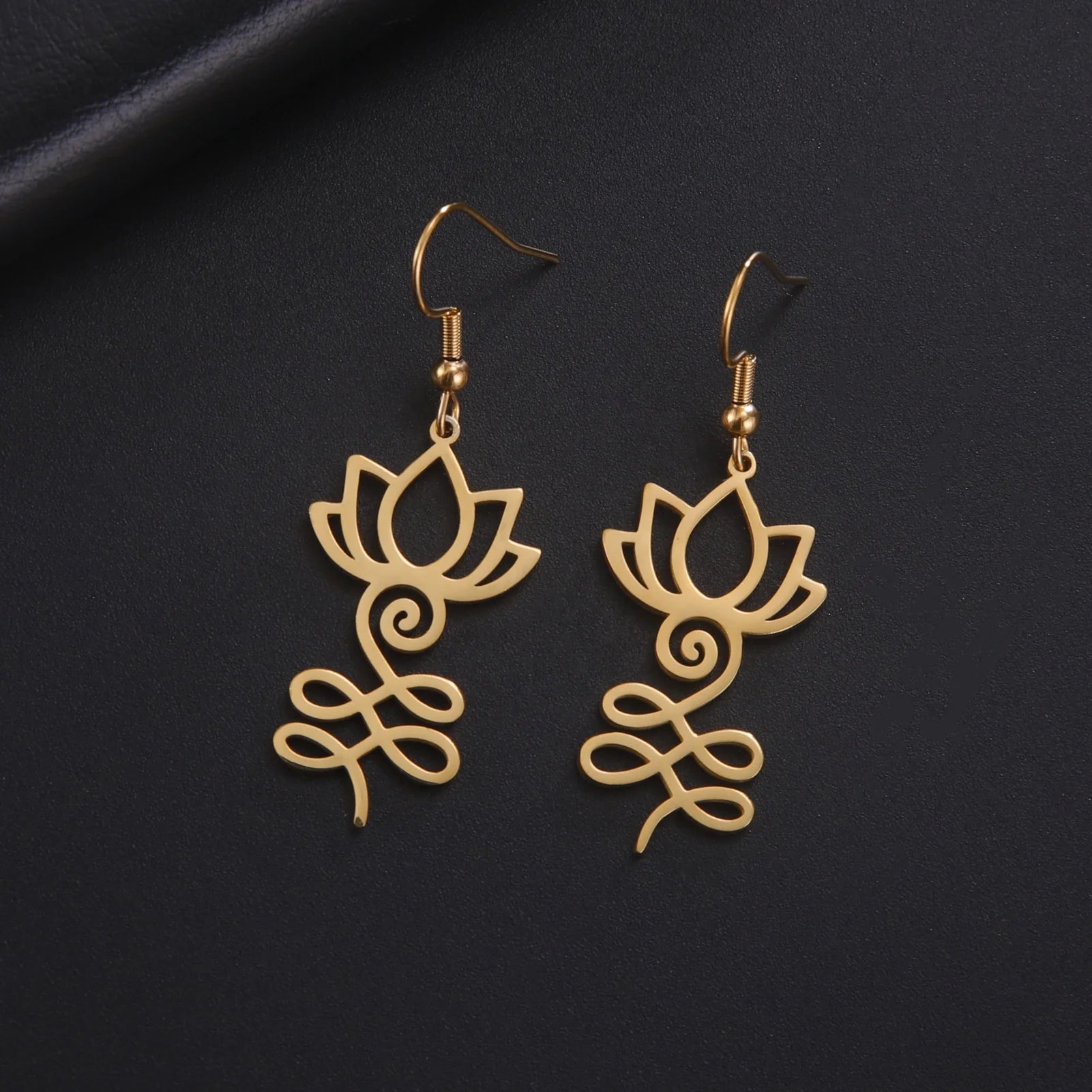 Lotus Flower Earrings Stainless Steel Unalome Symbol Hollow Vintage Ear Pendant Buddhism Unique Trendy Jewelry Gifts for Wome