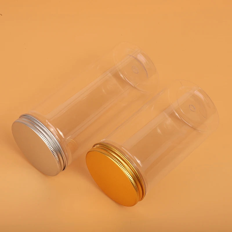 Food Grade 300ml 400ml Candy clear PET Plastic Jar with Aluminum Plastic Screw Cap