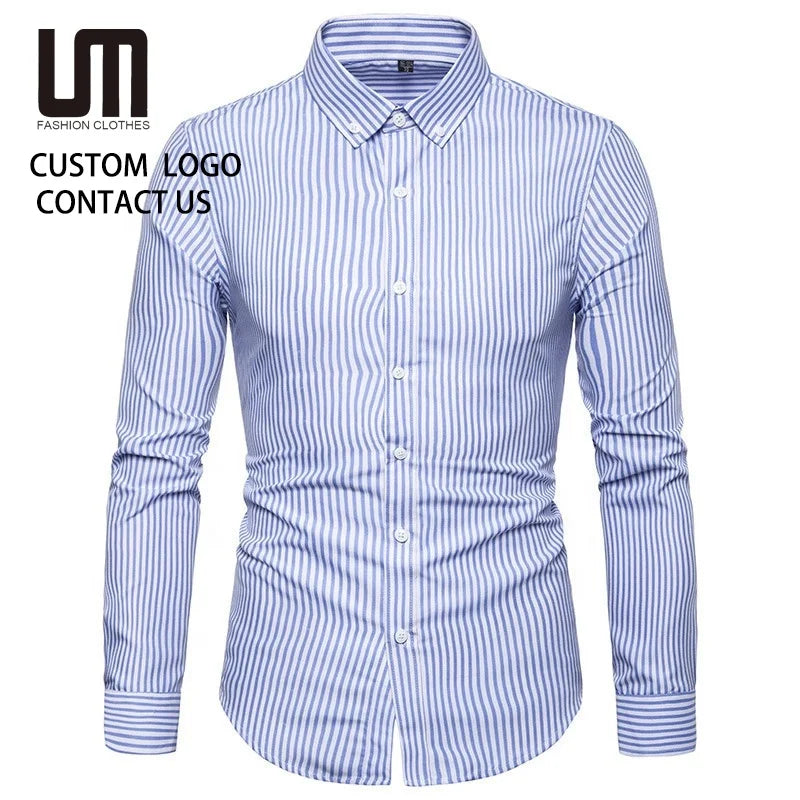 Liu Ming New Fashion Spring Men Clothing Casual Single Breasted Long Sleeve Party Social Stripe Tops Shirt Blouses