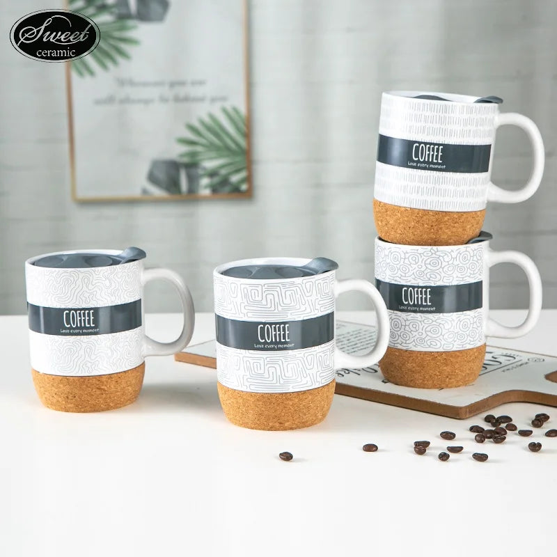 Cheap 15oz Mug Sublimation Custom Logo Matte Plain White Black Ceramic Coffee Mug With Cork Base Bottom Matte Tea Cup With Li