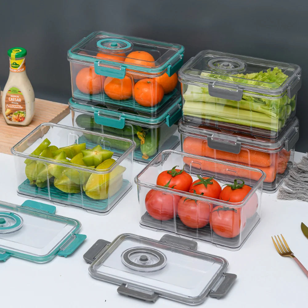 Airtight Plastic Vacuum Food Storage Container Kitchen Refrigerator Storage Box Airtight Lock Lids Efficient Food Preservatio