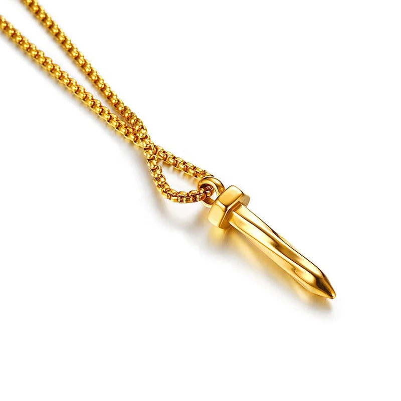 Minimalist Style Stainless Steel Chain Sun Moon Sword Pattern Design Necklaces Nail Pendant Necklace for Men