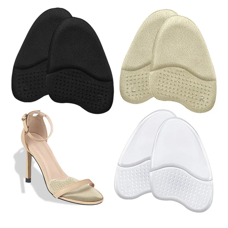 GEL High Heel Forefoot Pad Soft Suede Ball of Foot Comfort Insoles Pain Relieving Metatarsal Pads with Soft Massage Dot Cushi