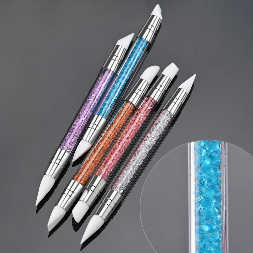 5PCS Dual-Ended Silicone Head Carving Dotting Pen Nail Art Brushes Nail Sticker Gel Powder Double-Ended Brush Manicure DIY To