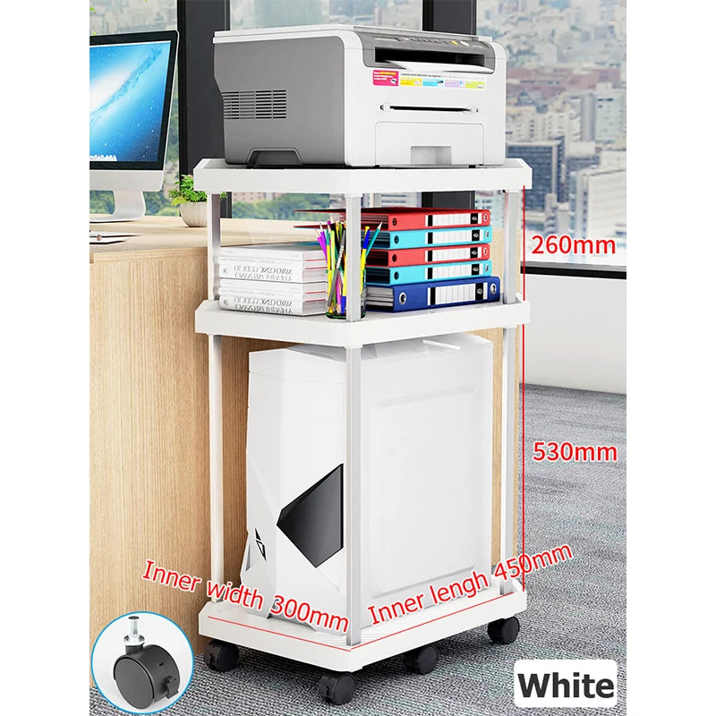 QINFENG Plastic Rolling Heat Dissipation CPU Stand With Wheels 3 Layer Computer Host Carrier Mobile Cart Holder Mainframe Sta