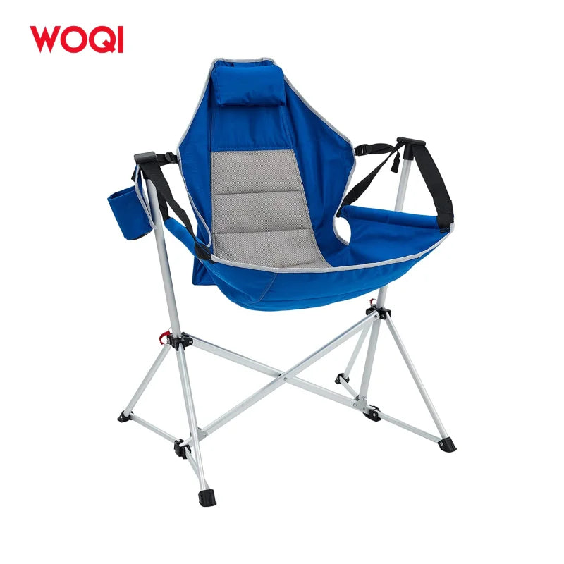 Woqi Customized Simple Heavy Duty Swing Armless Camping Beach Chair With Pillow Compact Backpacking for Picnic
