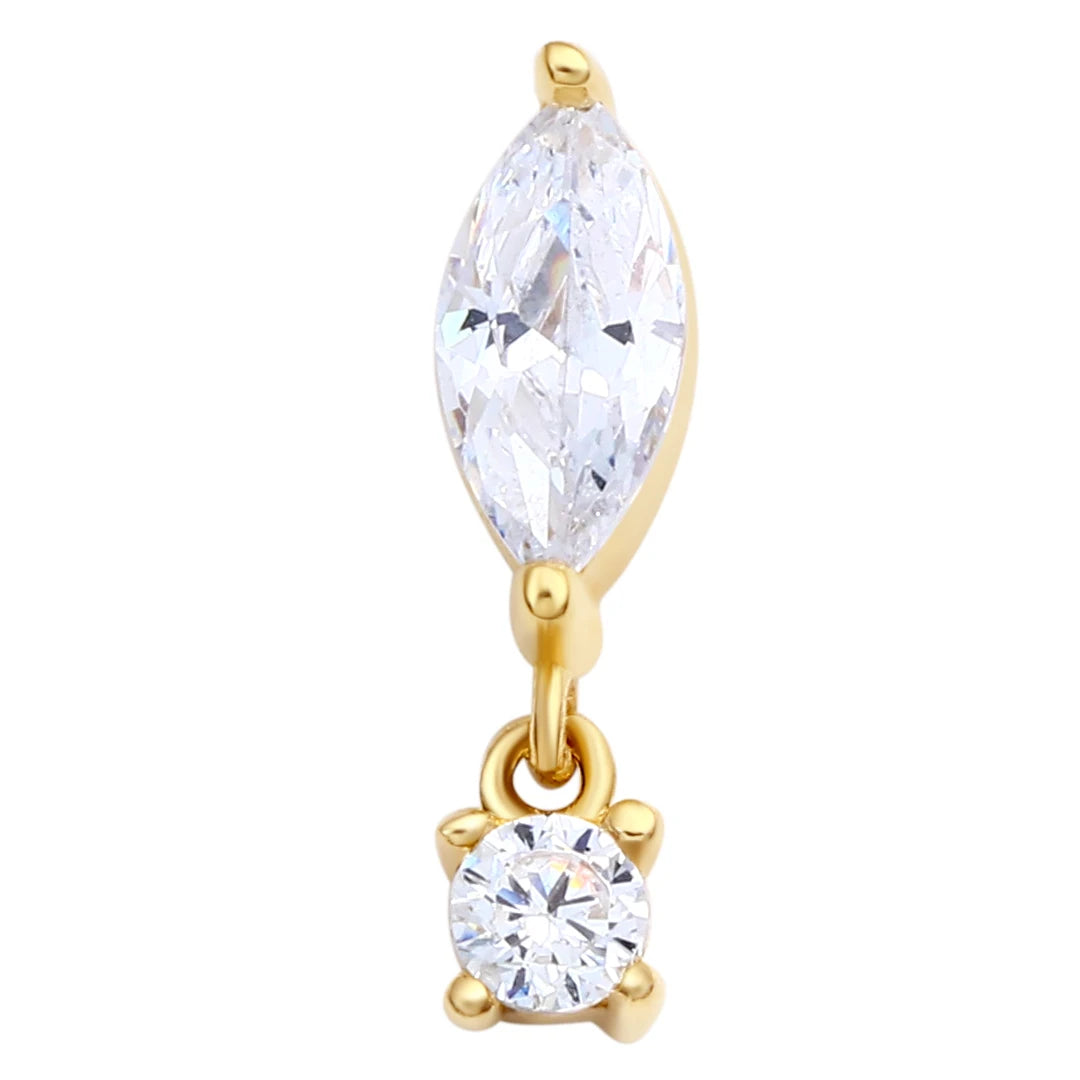 Eternal Metal Children's 14K Solid Gold  Shaped Zircon Dangled Ear Piercing Helix Jewelry Internally Threaded