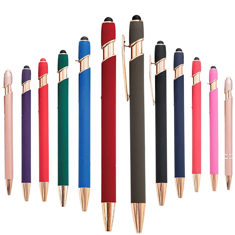 Hot Sale Rubber Matt Rose Metal Promotion Advertising Gift  2 in 1 Ball Pen Stylus Screen Ballpoint  Pen  With  Custom Logo