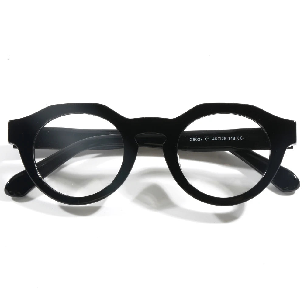 G6027 China Wholesale Vintage Classic  Small Round Custom logo Men Women Thick Acetate Frame Eyewear Optical Glasses Eyeglass