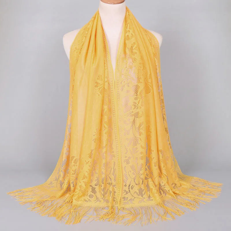 Wholesale Lace Women Scarf Shawls Polyester Fashion Style Long Scarves With Tassels Hijabs