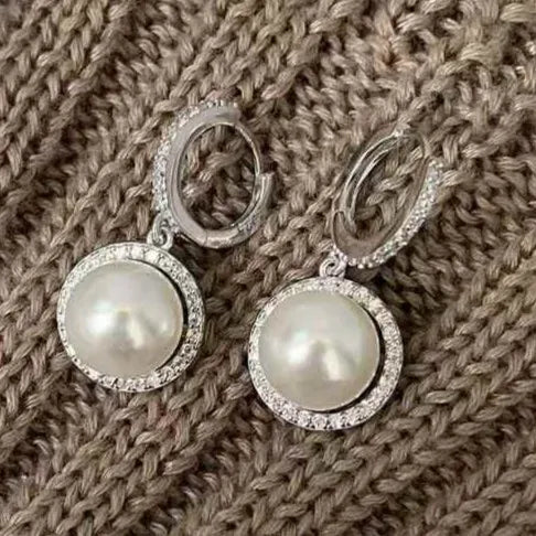 Sunflower Drop  Earrings 8-9mm Natural High Quality White Pearl Vintage Style AAAA Grade  Women's Jewelry