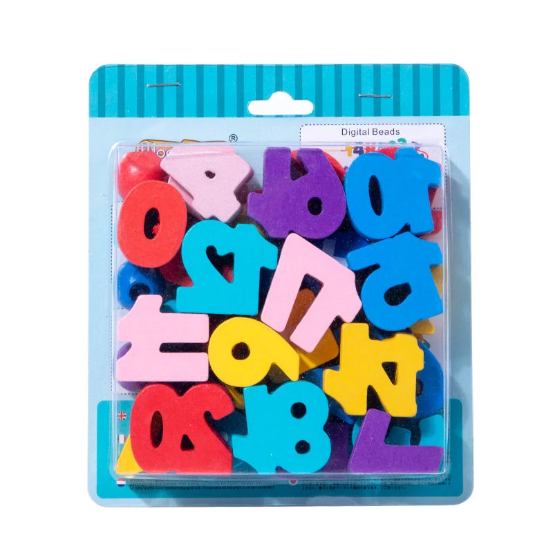 Educational Toy Kids Learning Letter Building Block Digital Calculating Toy Wooden Letter Threading Bead Toy