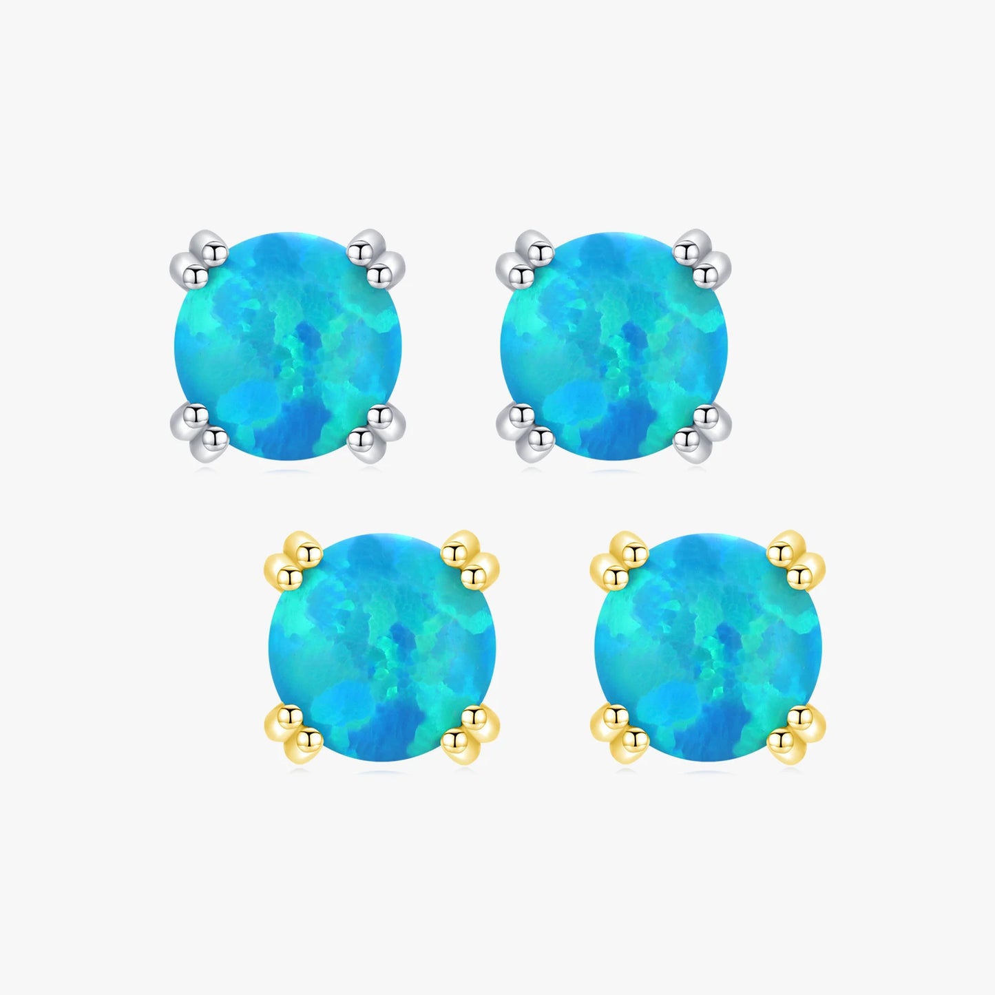 925 Sterling Silver Platinum Plated Charm Ear Studs for Women Fine Jewelry Round Exquisite Opal 4 5 6 MM Stud Earrings