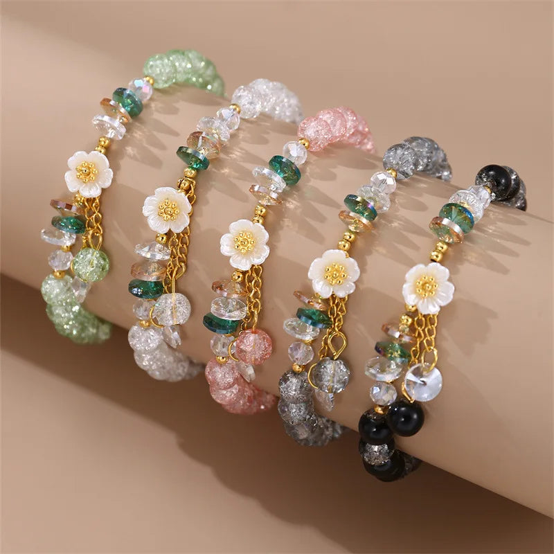 Fashion Elegant Glass Bead Bracelet Flower Beaded Bracelet Glass Pendant Jewelry for Women