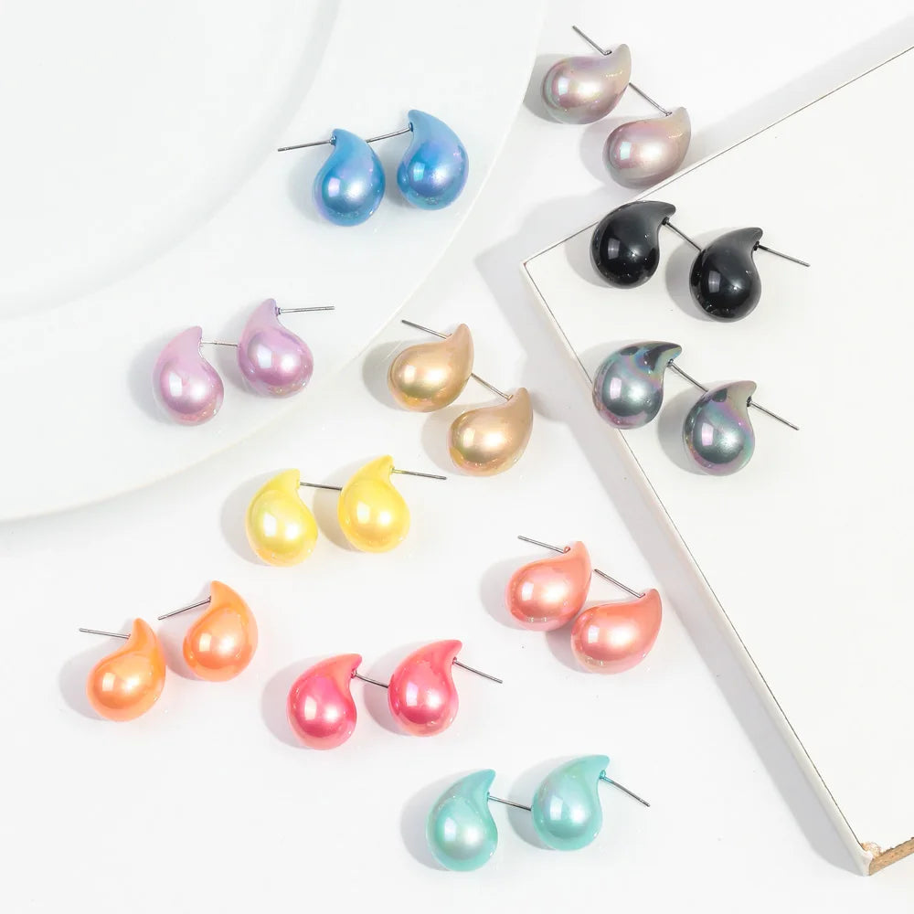 Wholesale Cute Mini Teardrop Earrings Colorful Pearl Retro Accessories Dazzling 12 Color rainbow Acrylic Stud Earrings for Wo