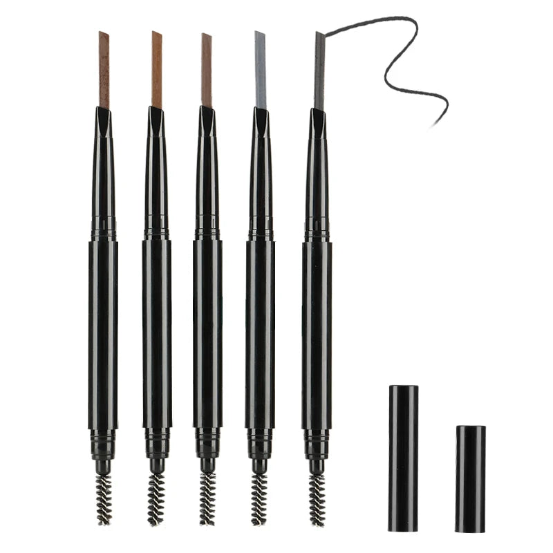 Custom Logo Makeup Retractable Thin 2 in 1 Eye Brow Pencils Retractable Slim Pigmented Fine Brow Pencil