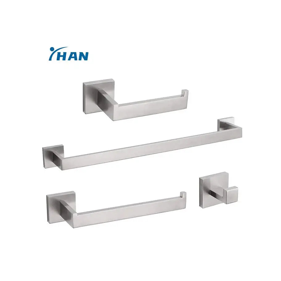 Stainless Steel 4-Piece Bathroom Hardware Set Wall Mounted Towel Bar Kit for Hotel & Home