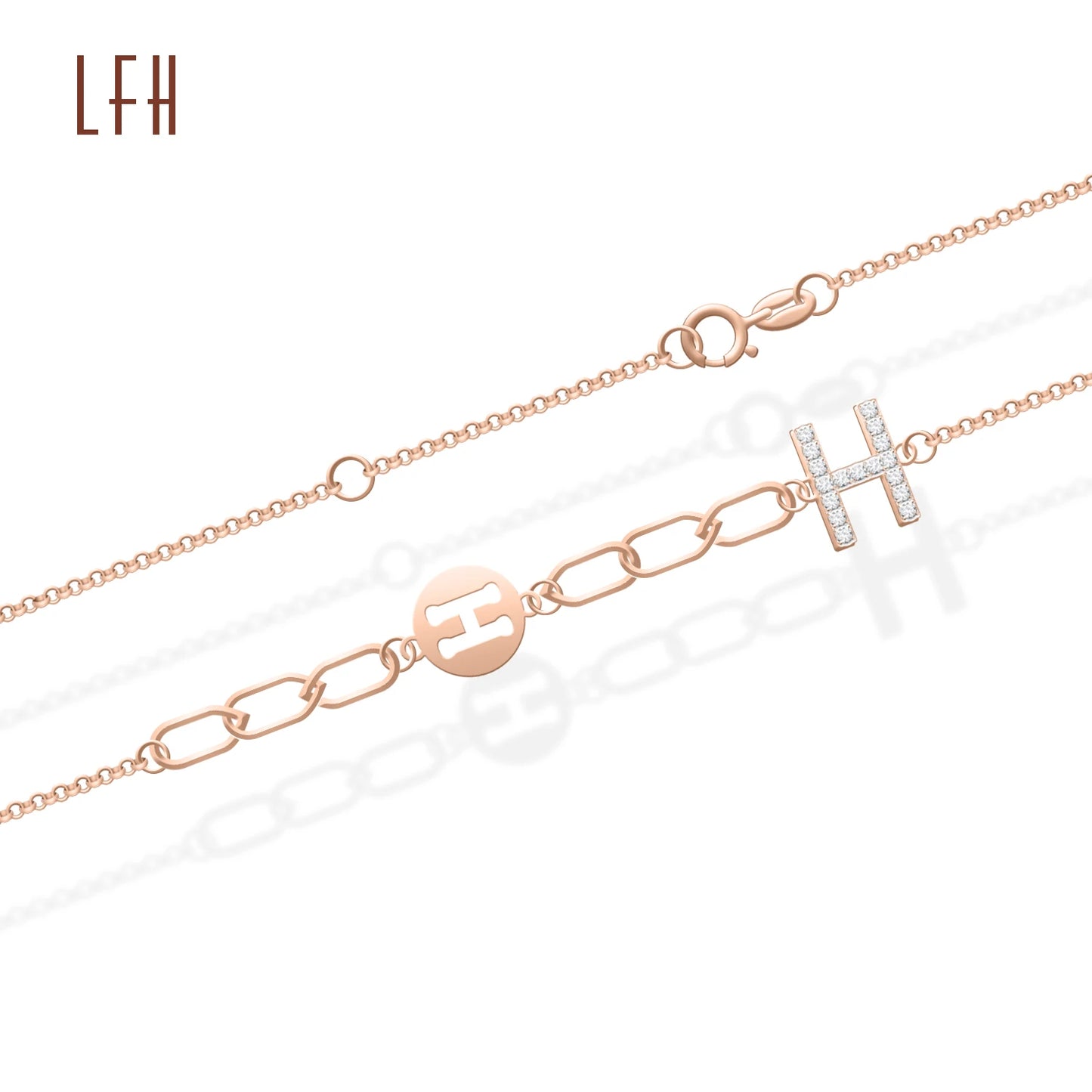 18k Pure Gold Geometric Bracelet Cool Breeze Personality Pin Pearl Thick Chain Charm Bracelet
