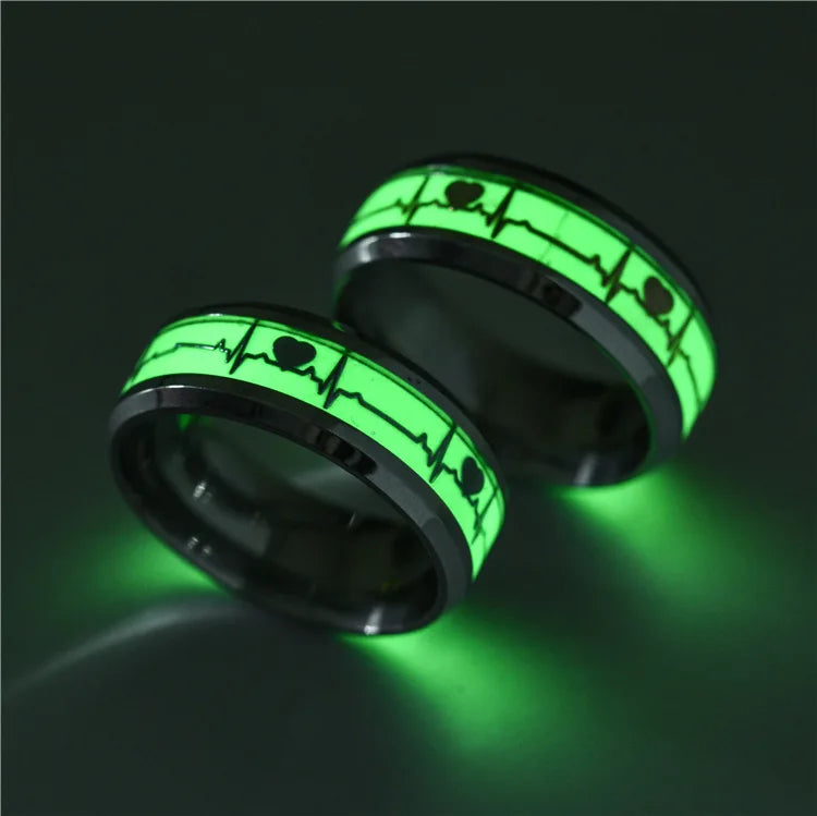 Stainless Steel Luminous ECG Rings for Women Men Exquisite Engraving Heartbeat Couple Finger Ring Promise Valentines Day Jewe