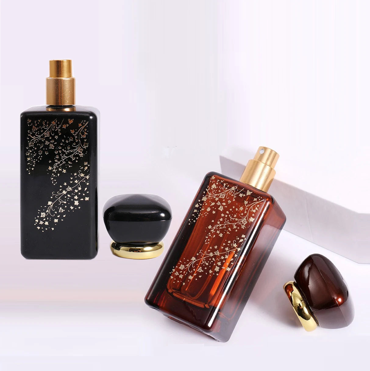 55ml Luxury Glass Perfume Atomizing Bottle Rectangle Shape Screen Printing Screw Cap with Box