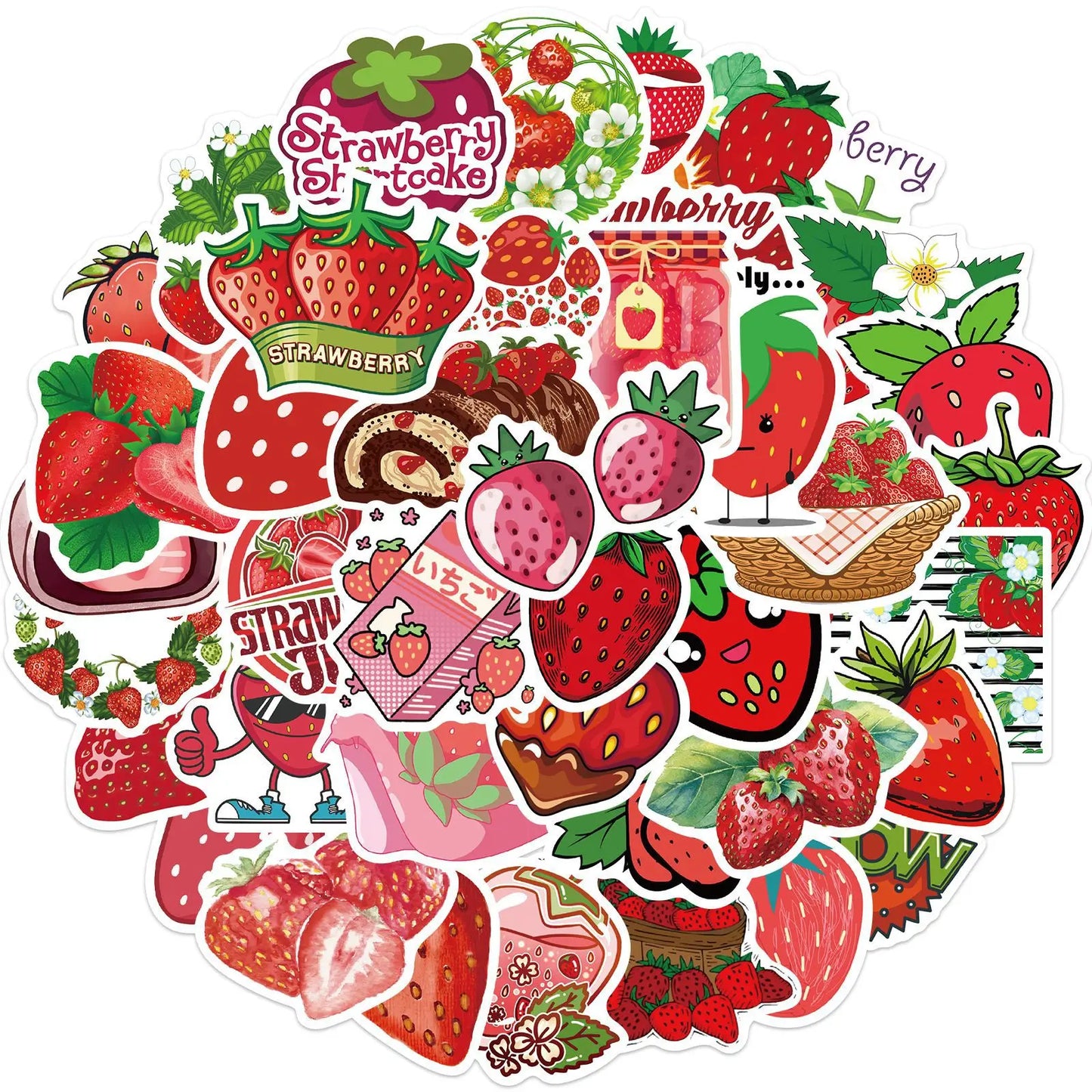 50Pcs Cartoon Strawberry Graffiti Stickers Suitcase Skateboard Guitar Decorative Stickers DIY Waterproof Gift Sticker for Kid