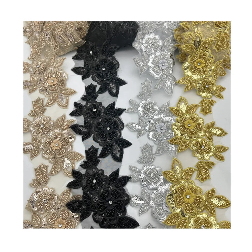 Branch Design Beaded Embroidered  Trim for Bridal Wedding  Craft for Diy Garment