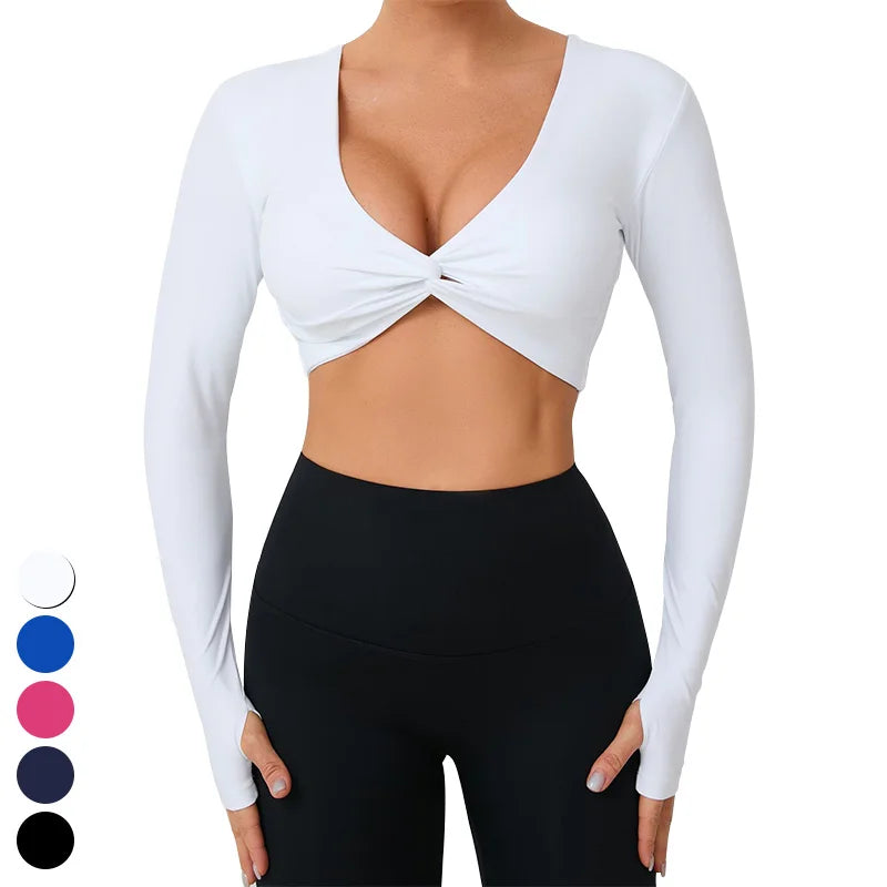 Quick Dry Women Clothings Thumb Holes Removable Pad Sports Tops High Elastic Short Gym Fitness T Shirt Yoga Crop Top for Wome