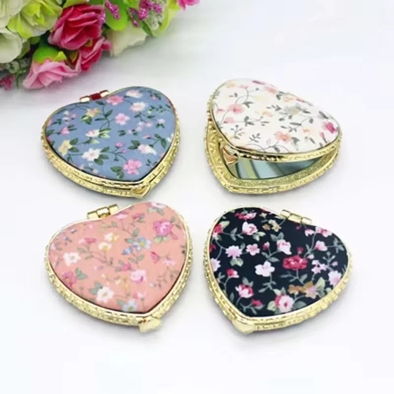 BL Mini Makeup Compact Pocket Floral Mirror Portable Two-side Folding Make up Mirror Women Vintage Cosmetic Mirrors