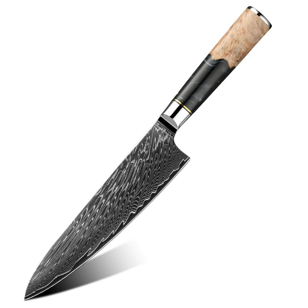 HOT SALE 8 Inch Professional Chef Knife Damascus Steel Wood Resin Handle Sharp Kitchen Knives Gift