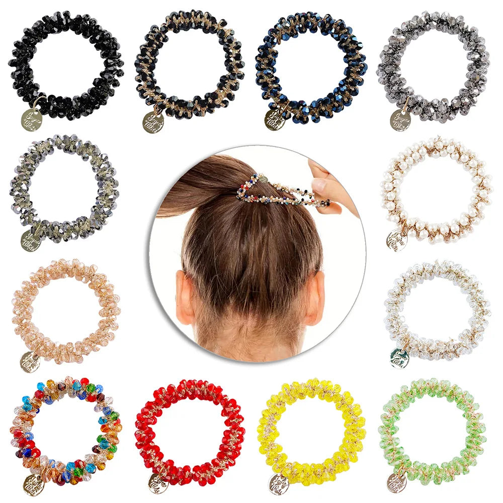 Wholesale New Crystal Elastic Hair Ties Women Colorful PonyTail Holder Scranchies Girls Accessories