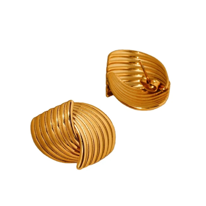 Jewelry Instagram Popular 18K Gold Plated Stainless Steel Staggered Stripe Texture Cross Earring