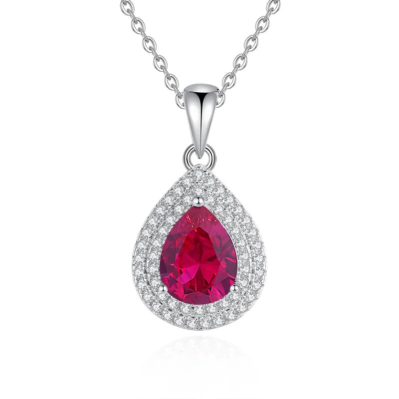 Fashion Classic Banquet Dress Accessories 925 Sterling Silver Full Diamond Waterdrop Pear Shaped Cubic Zirconia Pendant Neckl