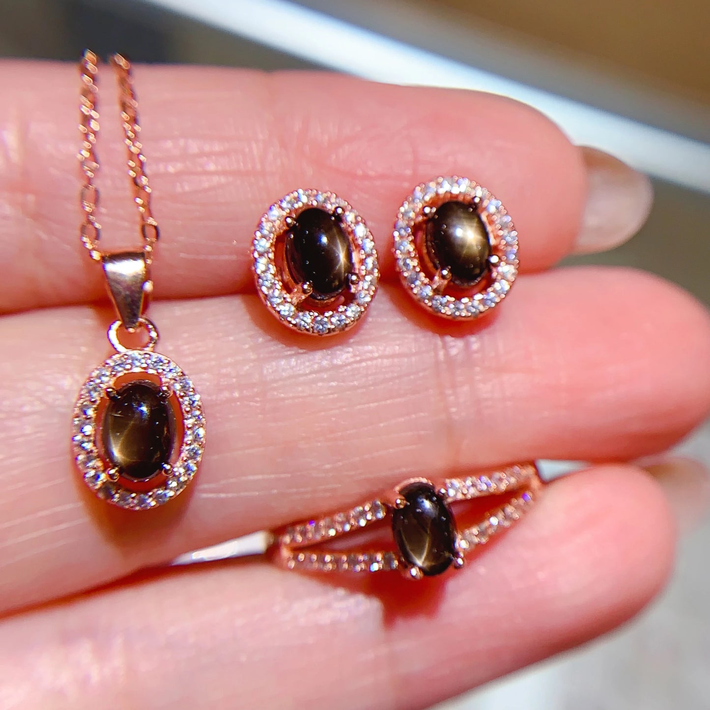 Factory Supply Dubai 925 Sterling Silver 18k Gold Plating Dark Natural Sapphire Jewelry Sets