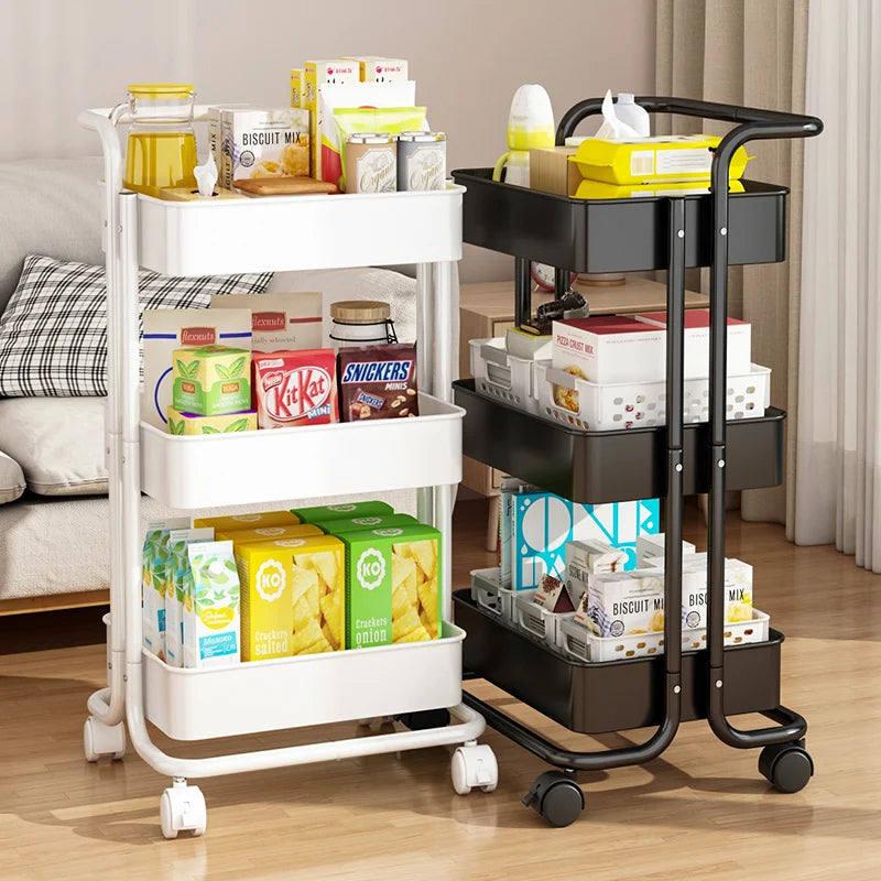 Ships in 7 Days 3 Tier Kitchen Metal Hand Carts Trolleys Moving Home Cart Rolling Cart Easy Installation