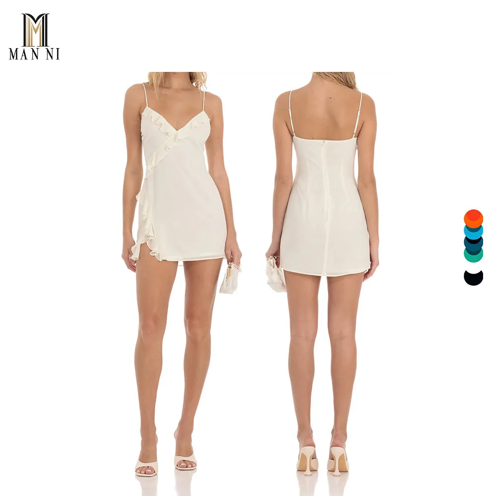 Factory Direct Hot Selling Summer Suspender High Waisted Minimalist Design 100% Polyester Mini Dress