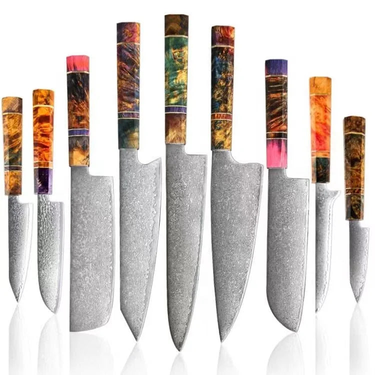 Wholesale Vg10 Damascus Steel Colorful Wood Handle Kitchen Kiristuke Damascus Chef Knife
