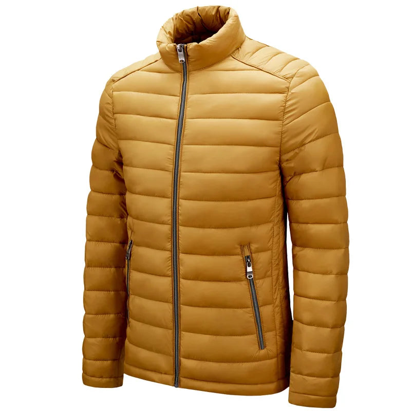 Men's Winter Outdoor Zipper Puffer Jacket Plus Size Insulated Bubble Coat with Cotton Padding Patchwork Pattern